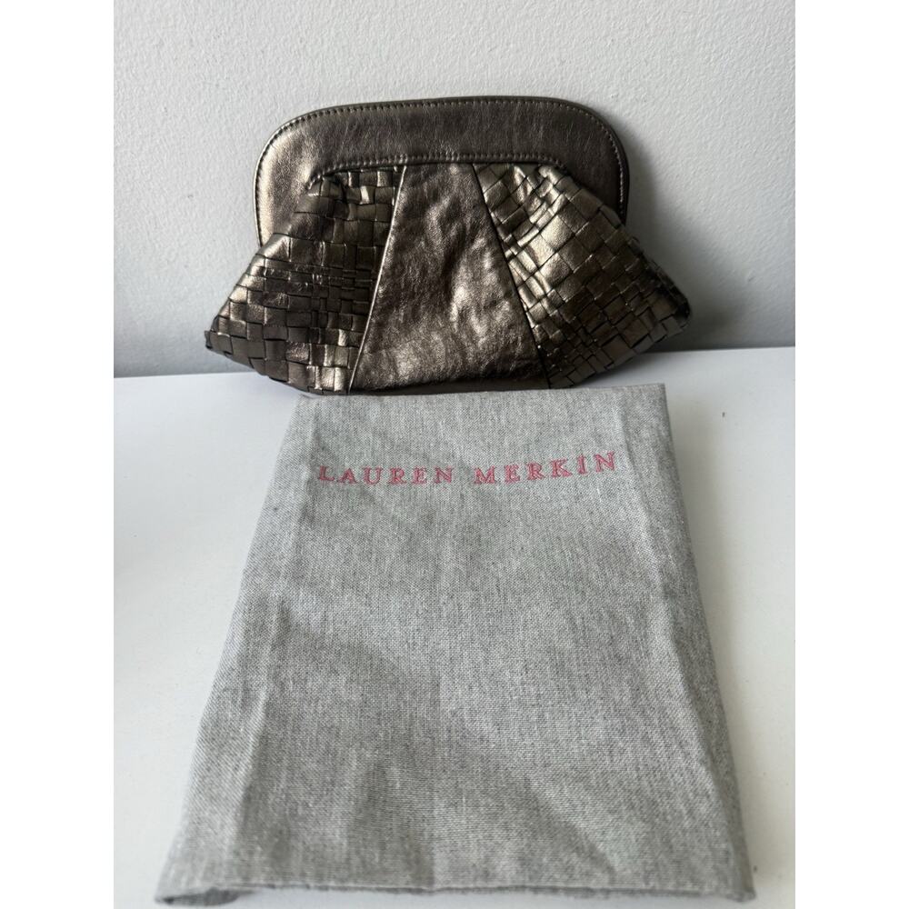 Lauren Merkin Woven Leather Clutch Bronze Metallic Evening Bag Designer
